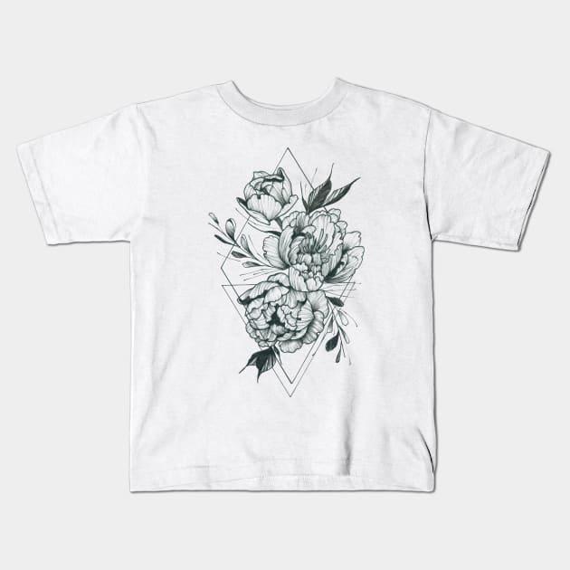 Peonies Kids T-Shirt by LecoLA